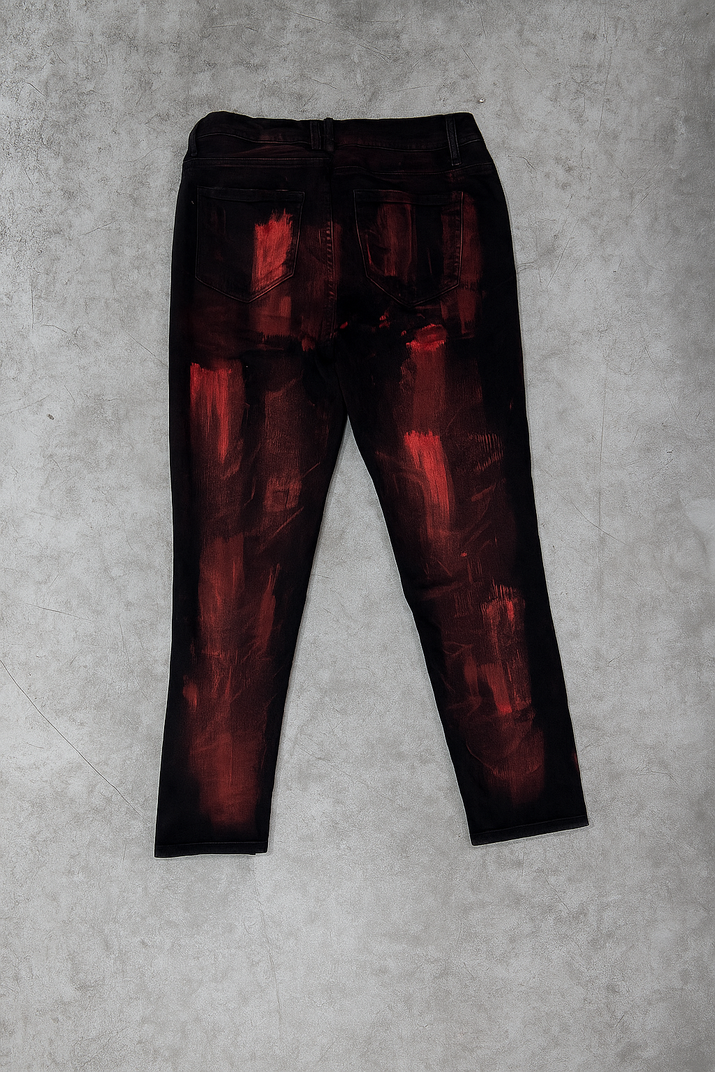 Handmade redwashed black skinny jeans unisex