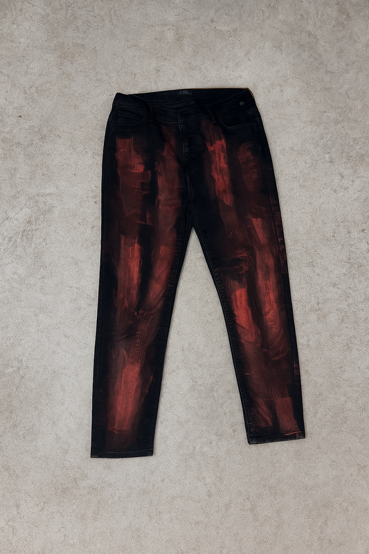Handmade redwashed black skinny jeans unisex